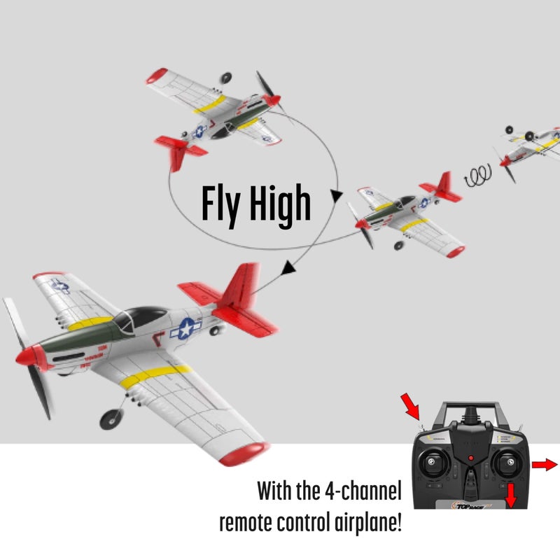 Top Race Remote Control Airplane, RC Plane 4 Channel Ready to Fly RC Planes for Adults, Advanced Foam Plane, Remote Control Cessna P51 Mustang Upgraded with Propeller Saver (14 * 15 inch) - Image 4